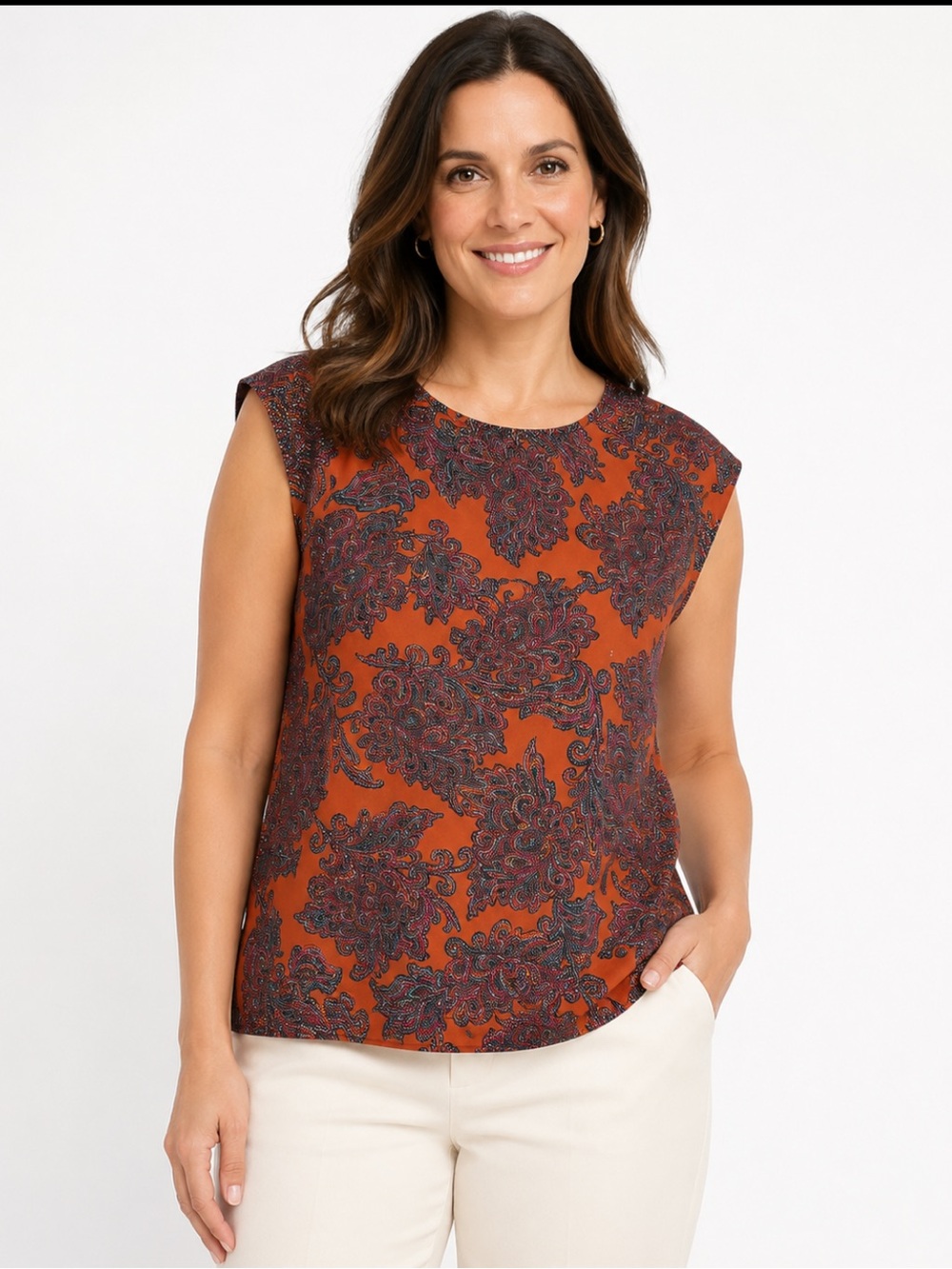 The Limited Floral Paisley Blouse Women’s XL Copper Sleeveless Top